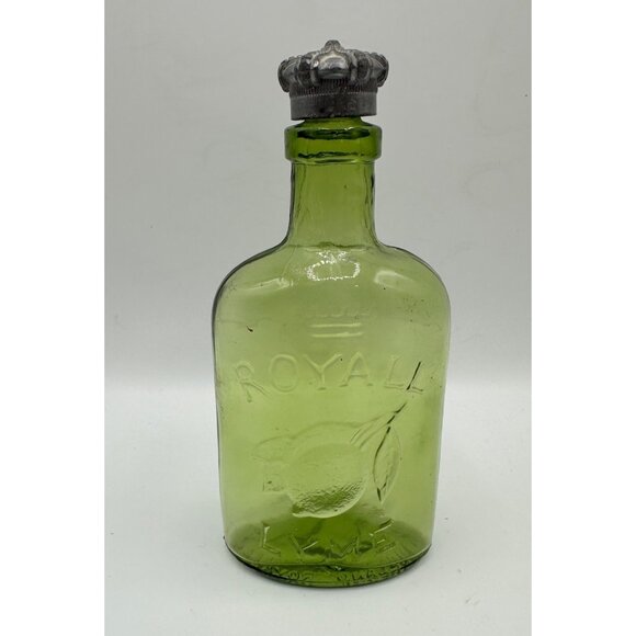 Royall Lyme Cologne Bottle Crown Cap Vintage Green Glass 4 Oz Embossed Design En - Picture 1 of 11